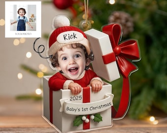 Custom Baby in Gift Box Ornament,Custom Baby Photo Keepsake,Baby’s First Christmas Gift,2D Flat Acrylic Ornament,Christmas Tree Decor 2025