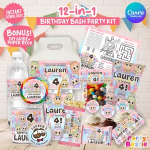 Editable Labubu Theme 12-in-1 Birthday Bundle Printable Templates, Labubu Party Decor, Labubu Digital Party Kit Decors, Cute Labubu Birthday