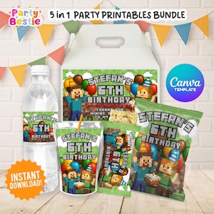 Editable Minecrafter Birthday Party Favors Package Bundle, Minecrafter Party Labels, Minecrafter Party Printables, Minecrafter Party Decors