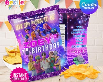 Editable Kpop Demon Hunter Birthday Party Chipbag Template, Kpop Demon Hunter Party Favor, Huntrix Chip bag Label, Demon Hunter Chipbag