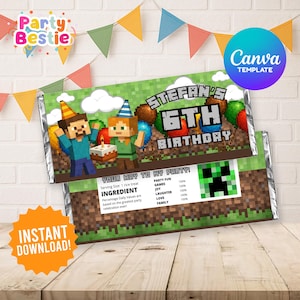Editable MineCrafter Chocolate Bar Wrapper Template, MineCrafter Party Decor, MineCrafter Birthday Party Favours Decors, Minecrafter Wrapper