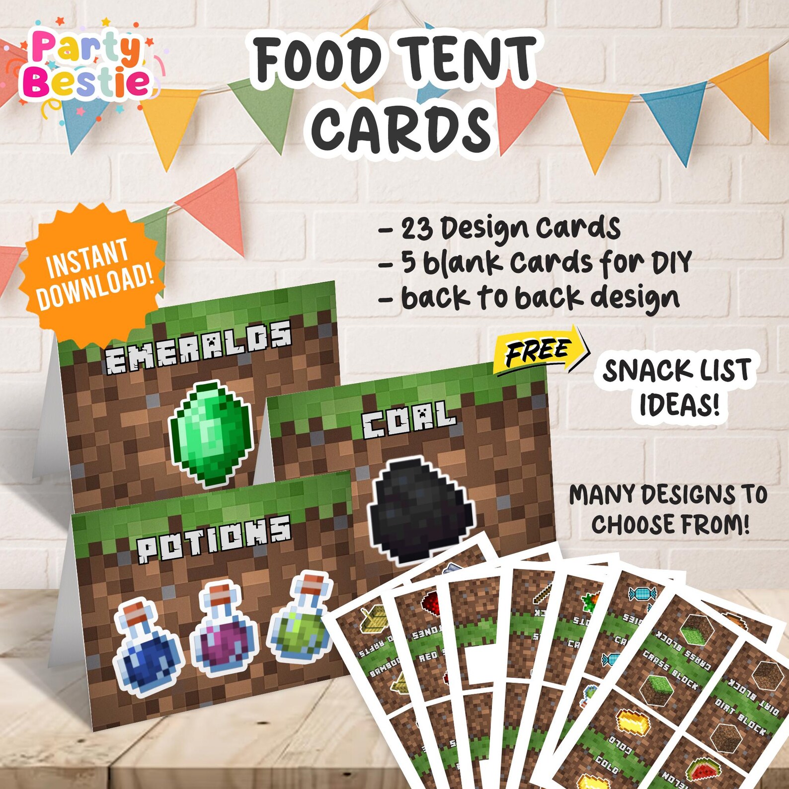 Minecrafter Food Tent Cards Label Printable Template, Minecrafter Party ...