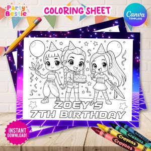 Editable Kpop Demon Hunter Birthday Party Coloring Sheet,  Kpop Demon Hunter Party Decor, Kpop Demon Hunter Party Favor, Printable Activity