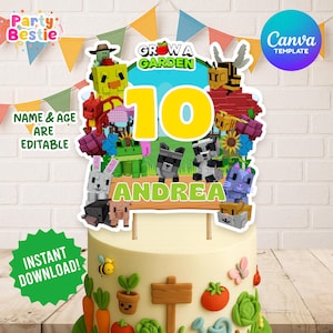 Editable Grow a Garden Blox Birthday Cake Topper, Custom Cake Topper, Grow a Garden Party Decor, Grow a Garden Birthday, Grow a Garden Party