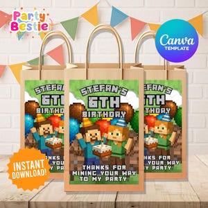 Editable Minecrafter Theme Birthday Party Favor Bag Label, Minecrafter Party Favor, Minecrafter Bag Label, Minecrafter Goodie Bag label