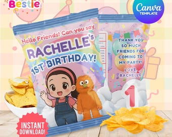 Editable Ms Rachel Chip Bag Digital Canva Template, Editable Party Favor Chip Bag, Instant Download, Ms Rachel Birthday Party Favours Decors