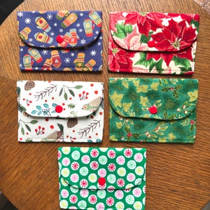 Porte-monnaie hiver, pochette d'accessoires sur le thème de Noël, cadeau pour elle, étui à pression, porte-cartes, mini portefeuille, mitaines, poinsettia, pochette à pression