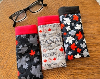 O'Canada eyeglass cases, sunglasses case, quilted padded fabric glasses pouch, gift for him, gift for mom, reading glasses case