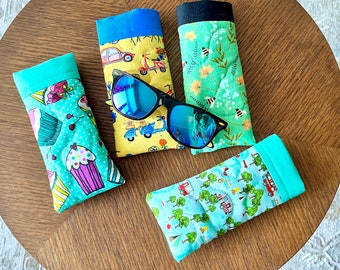 Summer Fun glasses cases, padded eyeglass case, sunglasses case birthday gift, Cupcakes, Bees, Camping, Scooter, Paris Cafe, gift for Mom