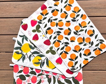 Dish Drying Mat, Summer Fruit, absorbent cotton counter mat, large placemat, gift