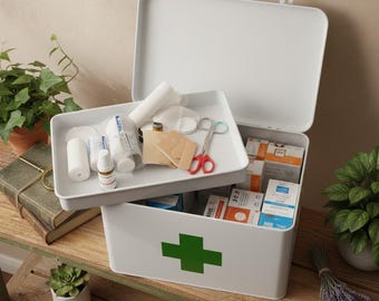 Medizinbox Hausapotheke, Metall, HMF 1771, Weiß 22.5 x 16.5 x 15.5 cm