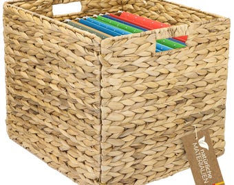 Aufbewahrungskorb passend für Kallax für DIN A4 Hängeregister, Korb geflochten aus Wasserhyazinthe | 33 x 38 x 32 cm