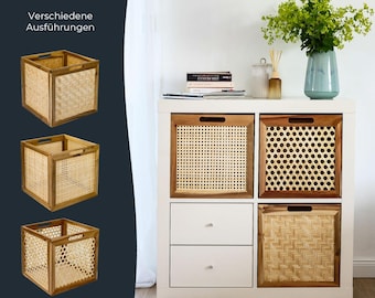 Aufbewahrungskorb passend für Kallax Regale, Korb aus Rattan mit Wiener Geflecht und Akazienholz 32 x 34 x 32 cm