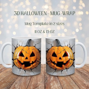 3D Halloween Mug Wrap: Hole Design, 11oz & 15oz (Digital Download PNG Template)