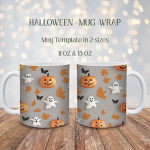 3D Halloween Mug Wrap: Pumpkin Ghost Sublimation Design (PNG Digital Download)
