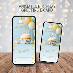 Tarjeta de felicitación digital animada de cumpleaños / Video de felicitación de cumpleaños / Video de felicitación personalizable / Mensaje de cumpleaños digital (descarga instantánea)