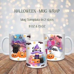 Cute Halloween Mug Wrap, 11oz & 15oz Mug Template, Halloween Mug Sublimation Design, Mug Wrap Template, Instant Digital Download PNG