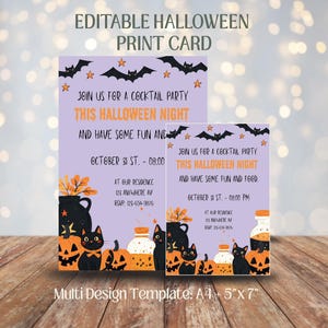 Halloween Cocktail Party Invitation, Digital Halloween Intite, Halloween Party Invitation, Party Evitation, Editable Canva Template