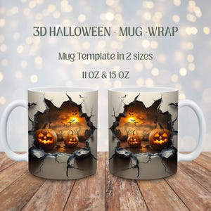 3D Halloween Mug Wrap: Hole Design, 11oz & 15oz (Digital Download PNG Template)
