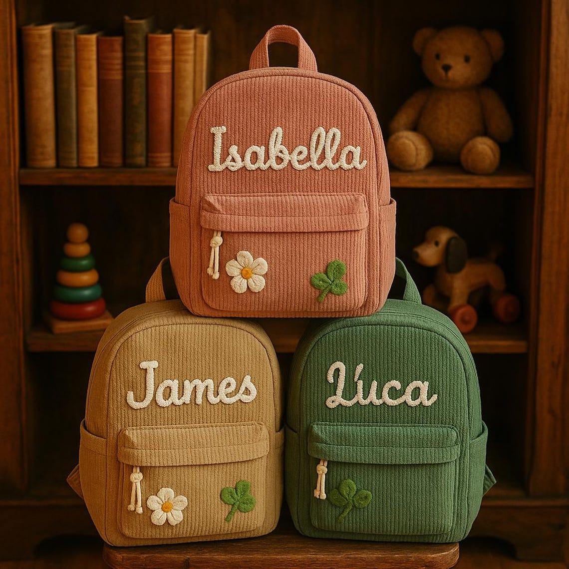 Personalized Corduroy Kids Backpack: Custom Name Embroidered Book Bag ...