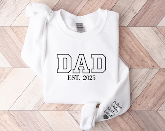 Moletom bordado para o papai, Moletom personalizado para o papai com os nomes dos filhos na manga, Moletom com capuz para a vovó com a data de nascimento, Moletom de gola redonda para o papai, Presente para o novo papai