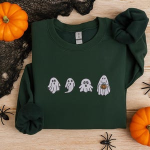 Felpa ricamata di Halloween, felpa con fantasma di Halloween, felpa girocollo con fantasma, maglione per la stagione spettrale, regali di Halloween alla moda