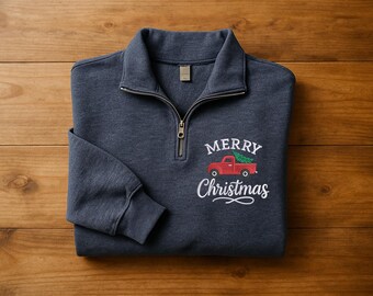 Embroidered Christmas Quarter Zip Sweatshirt: Cozy Xmas Pullover