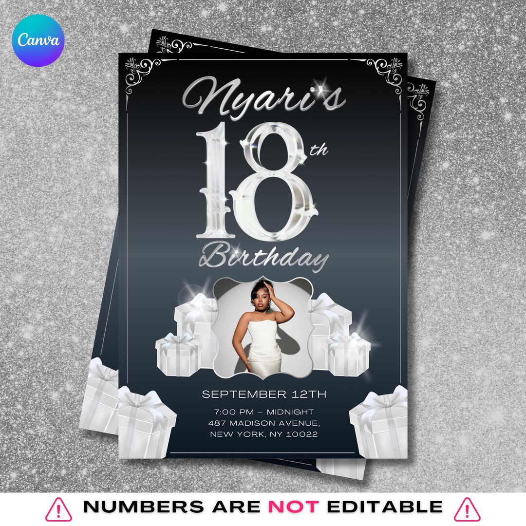 Invitee Sign 18th Birthday Invite/sign Glam | Editable Canva Template | Party Invite ...