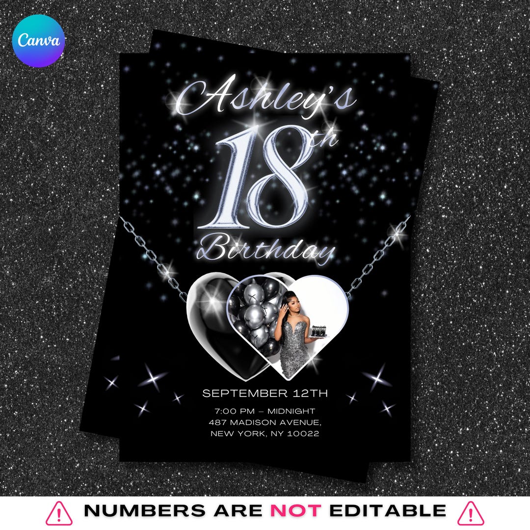 Invitee Sign 18th Birthday Invite/sign Chrome | Editable Canva Template | Party ...