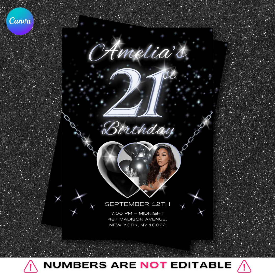 Invitee Sign 21st Birthday Invite/sign Chrome | Editable Canva Template | Party ...