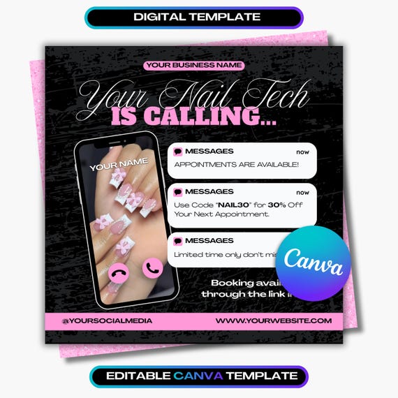Nail Tech Flyer Template Canva | Nail Appointment Instagram Post | Nail Salon Social Media Template | Digital Download