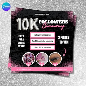 Beauty Business 10K Giveaway Flyer Template: Editable Canva Design (Digital Download)