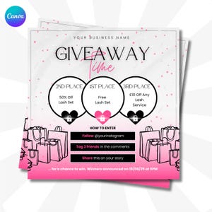 Sjabloon folder Pink Beauty-weggeefactie: bewerkbare Instagram-post (digitale download Canva)**