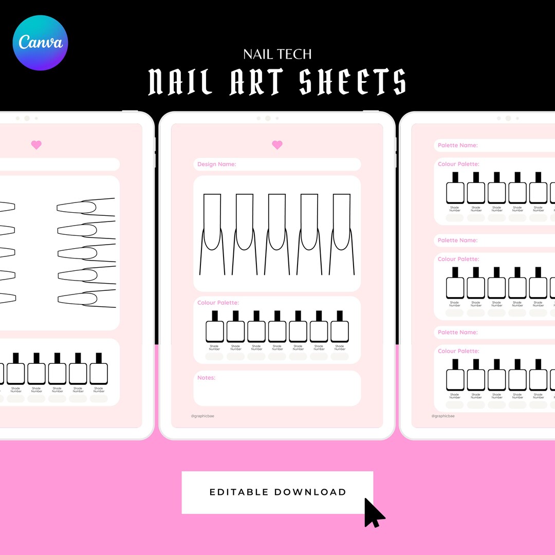 Nail Design Practice Template, Nail Art Sheets, Editable Nail Tech ...