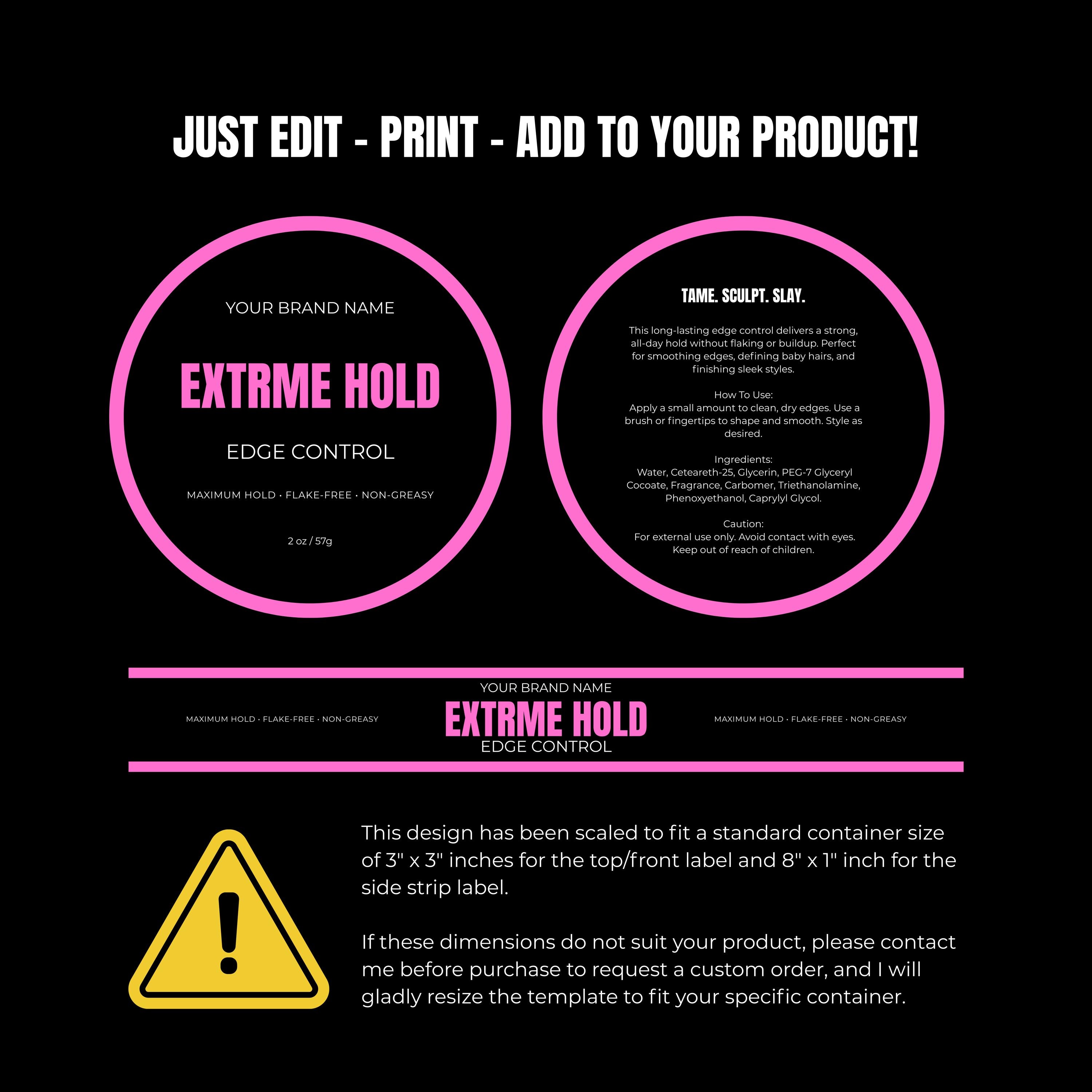 Edge Control Label Template: DIY Hair Product Stickers (canva Editable ...