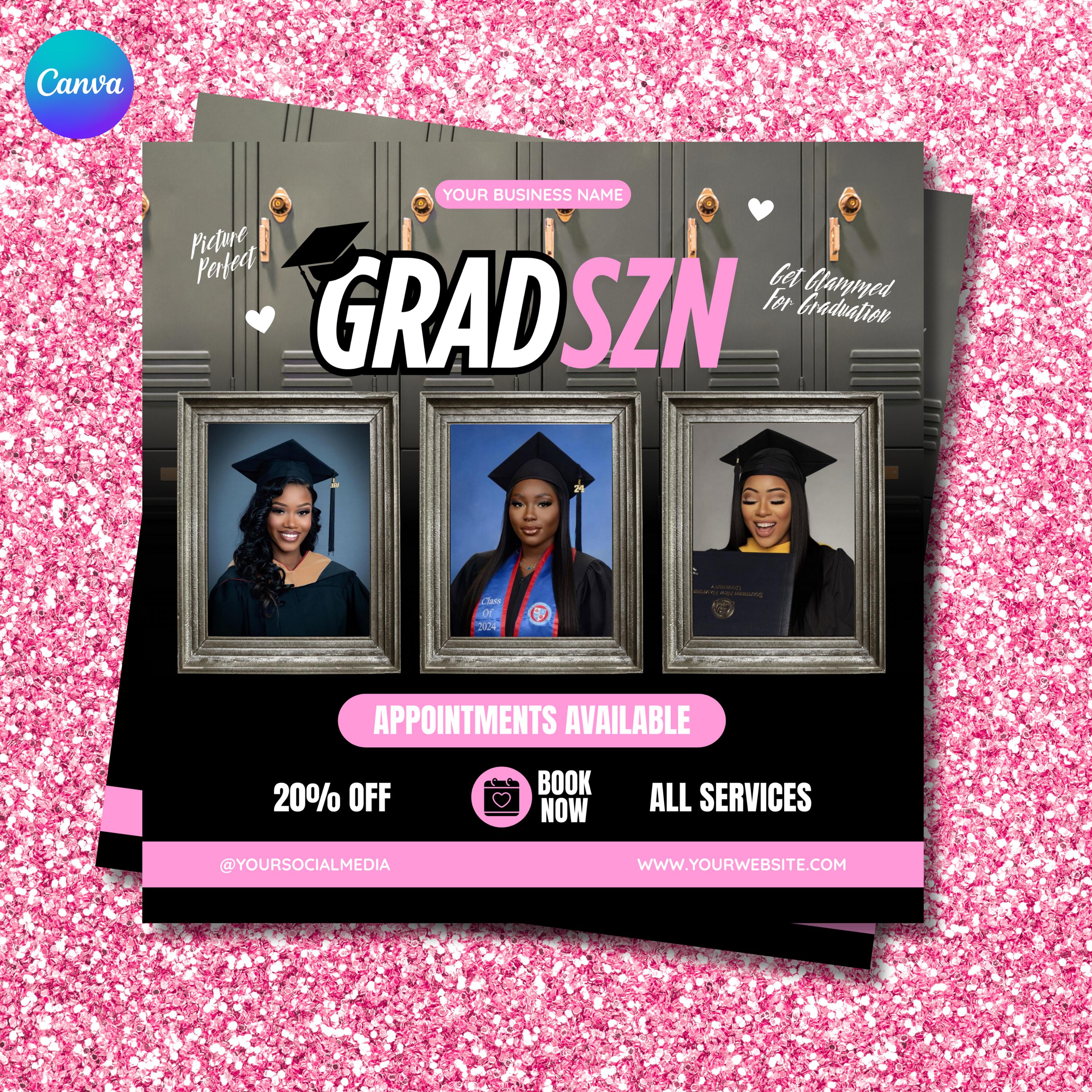 Graduation Appointment Flyer Template: DIY Beauty Salon Instagram Post (Canva)