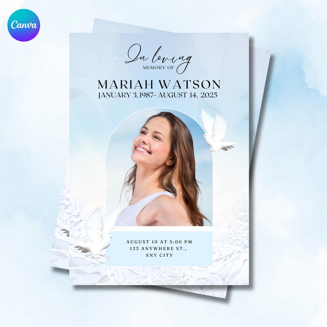 Funeral Invitation Template, Celebration of Life Canva Template ...