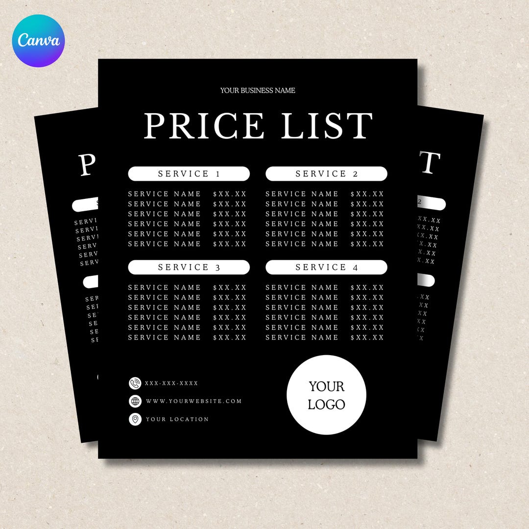 Editable Price List Flyer Template: Beauty Salon Canva Design (digital ...