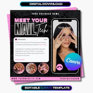 Mall för flygblad för Meet Your Nail Tech: Fet Instagram-inlägg (digital nedladdning)