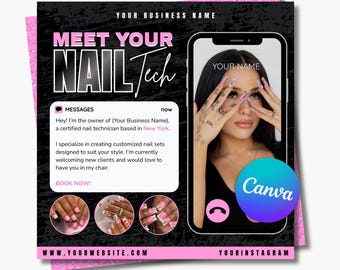 Modello di volantino per nail tech: post Instagram in grassetto (download digitale)