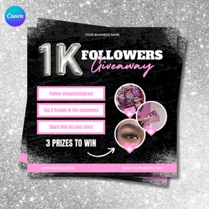 1K Giveaway Flyer Template: Beauty Business Canva DIY (Digital Download)