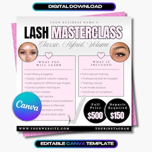 Lash Meisterklasse Flyer Vorlage Canva | Lash Trainings-Lehrgang Flyer | Lash Educator Instagram Post | Lashkurs Promo Digitaler Download
