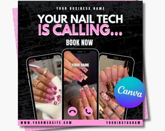 Modello di volantino per Nail Tech Book Now: post Instagram Canva Design (download digitale)