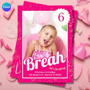 Pink Doll Box Birthday Invitation | Photo Editable Canva Template | Fashion Doll Party Invite | Girls | Instant Download | 5x7&quot;