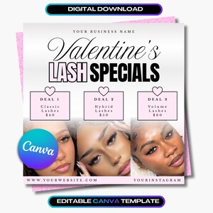 Lash Tech Valentinstag Flyer Vorlage: Canva Post (Digitaler Download)