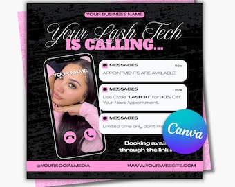 Lash Tech Flyer Template Canva | Lash Extension Instagram Post Template | Lash Appointment Promo Flyer | Editable Digital Download