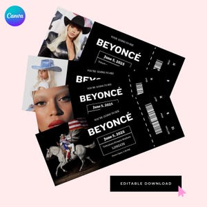 Ingresso para show da turnê Cowboy Carter da Beyoncé editável | 4 designs | Modelo editável | Canva