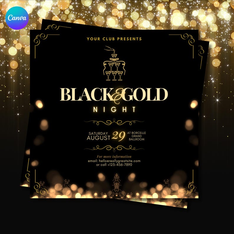 Black and Gold Party Flyer Template | Elegant Event Invitation (canva ...