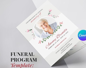 Editable Funeral Program Template Canva: Celebration of Life Cards
