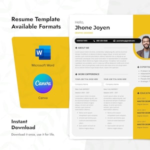 Creative Resume Template Word with cover letter, Modern minimalist CV template, Simple Teacher Canva resume template with photo